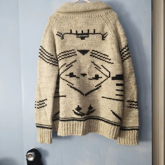 Vintage Wool + Alpaca Full Zip Cowichan Cardigan Sweater L - Picture 2 of 2